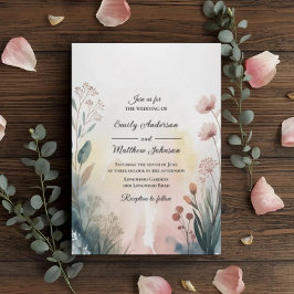 Soft Meadow Watercolor Floral Wedding Invitation Einladung