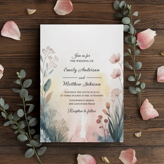 Soft Meadow Watercolor Floral Wedding Invitation Einladung (Von Creator hochgeladen)