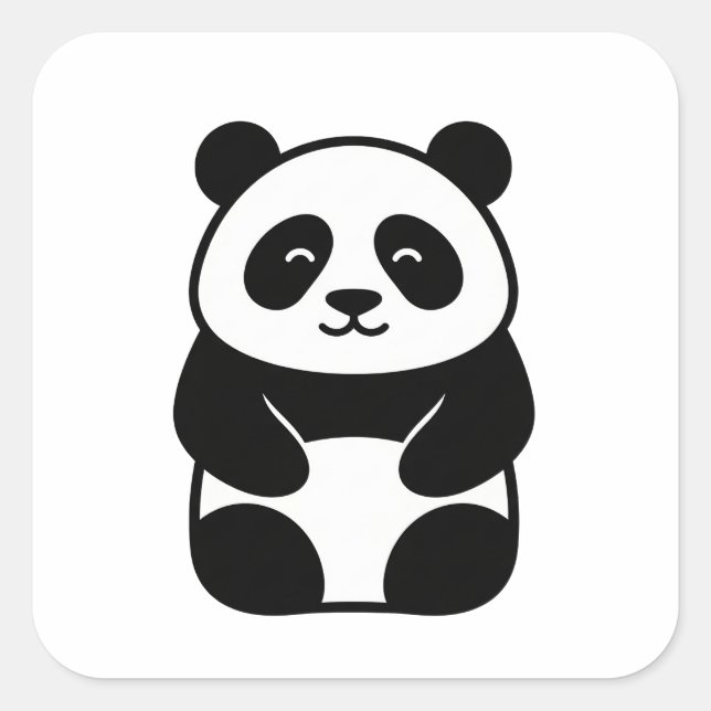 Soft Minimal Panda Illustration Quadratischer Aufkleber (Vorderseite)