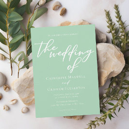 Soft Mint Green White Script Spring Wedding Einladung