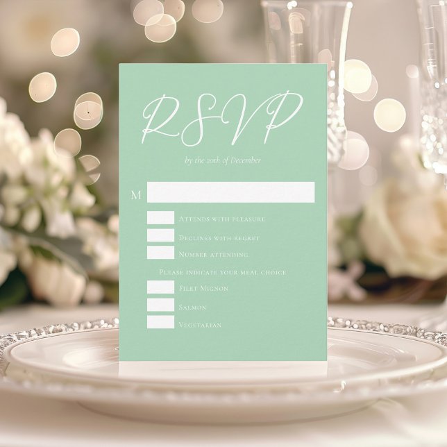Soft Mint Green White Script Spring Wedding RSVP Karte (Von Creator hochgeladen)