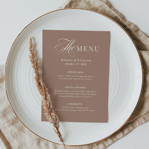 Soft Mocha Taupe Elegante neutrale Hochzeit Menükarte
