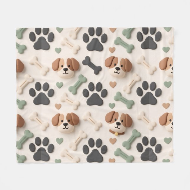 Soft Modern Farmhouse Paw Print Fleece Pet Blanket (Vorderseite (Horizontal))