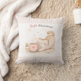 Soft Morning Cute Kitty Cat Pink Gingham Home  Kissen