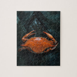 Soft Muschel Marine Crab auf dunklen Blätter Puzzle