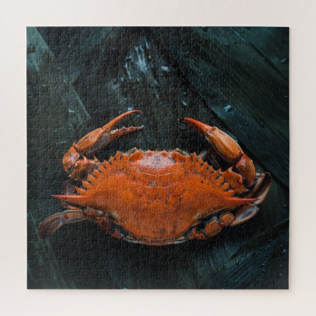Soft Muschel Marine Crab auf dunklen Blätter Puzzle (Vertikal)