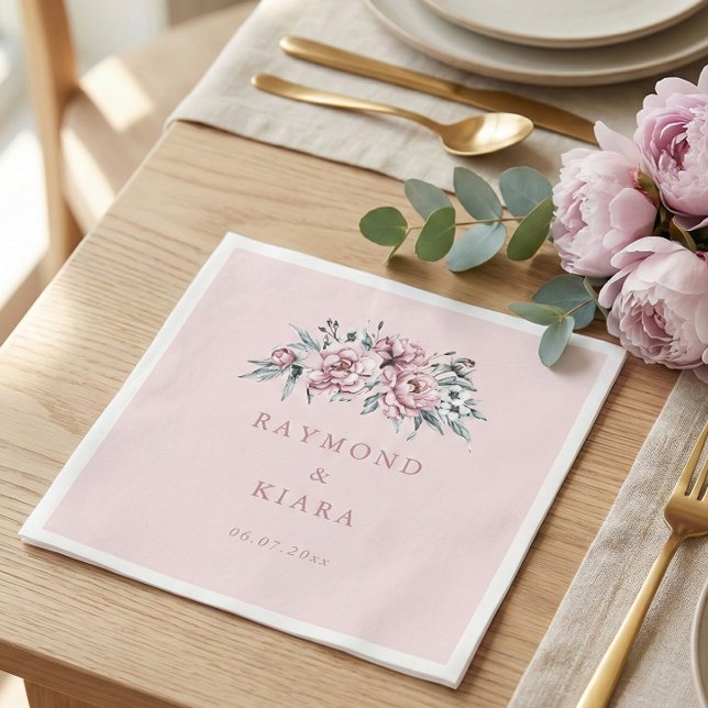 Soft Mute Dusty Pink Peony Wedding Serviette (dusty pink peony personalized wedding napkin
)