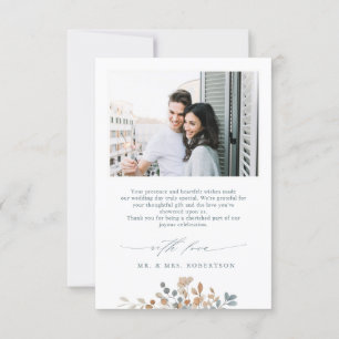 Soft Mute Earthy Tone Floral Water Wedding Dankeskarte