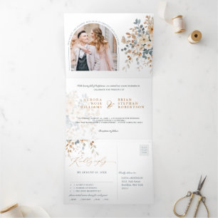 Soft Mute Earthy Tone Floral Water Wedding Dreifach Gefaltete Ankündigung