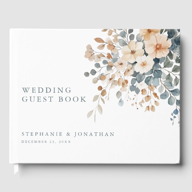 Soft Mute Earthy Tone Floral Water Wedding Gästebuch (Vorderseite)