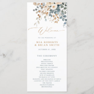 Soft Mute Earthy Tone Floral Water Wedding Programm
