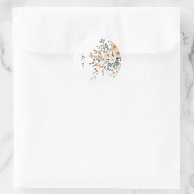 Soft Mute Earthy Tone Floral Water Wedding Runder Aufkleber (Tasche)