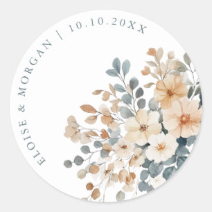 Soft Mute Earthy Tone Floral Water Wedding Runder Aufkleber