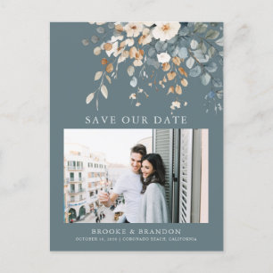 Soft Mute Erthy Tone Floral Foto Save the Date Postkarte
