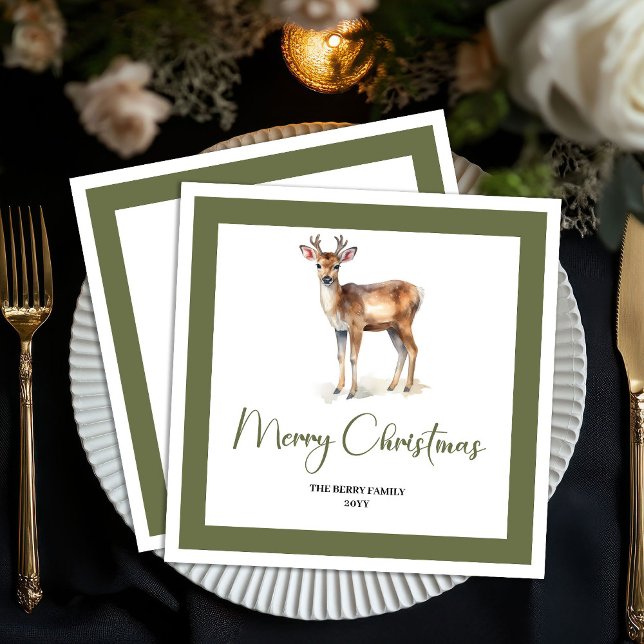 Soft Neutral Christmas Deer Personalized Napkins Serviette (Soft Neutral Christmas Deer Personalized Napkins)