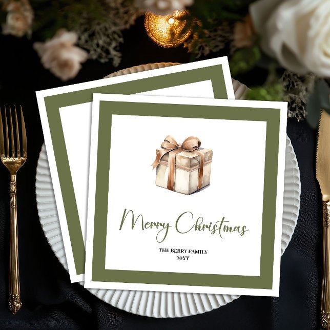Soft Neutral Christmas Gift Personalized Napkins Serviette (Soft Neutral Christmas Tree Personalized Napkins)