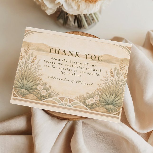 Soft Neutral Desert Florals Wedding Dankeskarte (Von Creator hochgeladen)