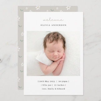 Soft Neutral Florals Birth Announcement Ankündigung
