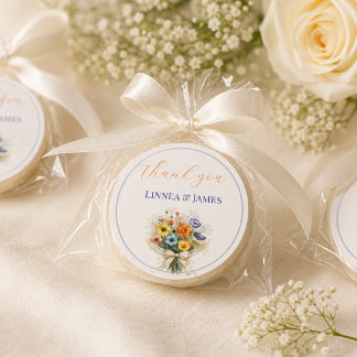 Soft Neutral Wildflowers Wedding Thank You Runder Aufkleber