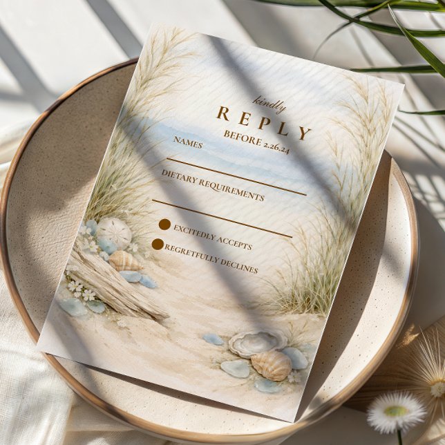 Soft Ocean Breeze Wedding RSVP Karte (Von Creator hochgeladen)