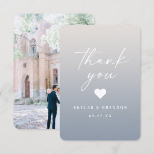 Soft Ombre Gardenia White & Dusty Blue Wedding Dankeskarte