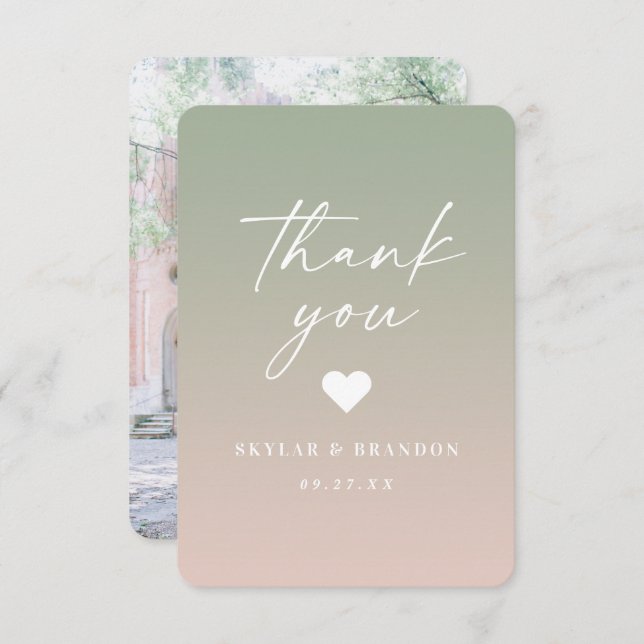 Soft Ombre Leaf Green & Powder Pink Wedding Dankeskarte (Vorne/Hinten)