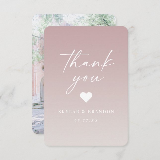 Soft Ombre Mauve Pink & Gardenia White Wedding Dankeskarte (Vorne/Hinten)