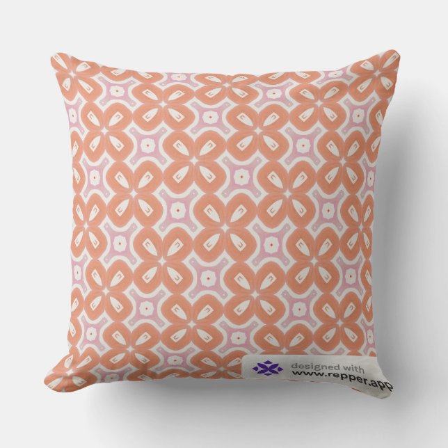 Soft Orange & Pink Floral Geometric Pillow – Moder Kissen (Vorderseite)