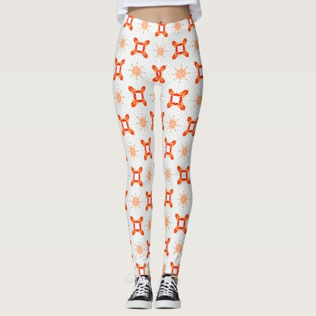 Soft Orange-Red Floral & Frame Pattern Leggings (Vorderseite)