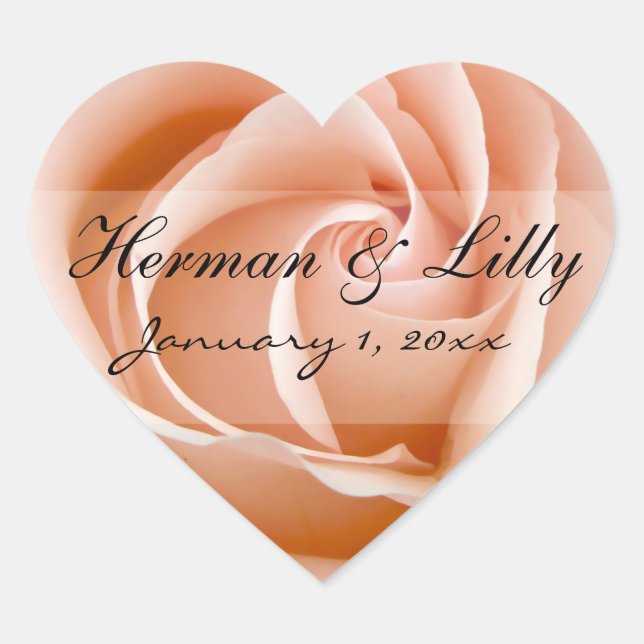 Soft Orange Rose Personal Wedding Herz-Aufkleber (Vorderseite)