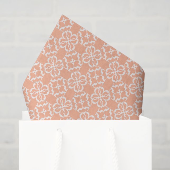 Soft Orange & White Floral Lattice Pattern Seidenpapier (Geschenk Tasche)