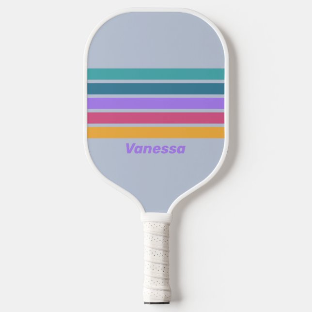 Soft Pansy Dream Across Striping mit Name Pickleball Schläger (Vorderseite)