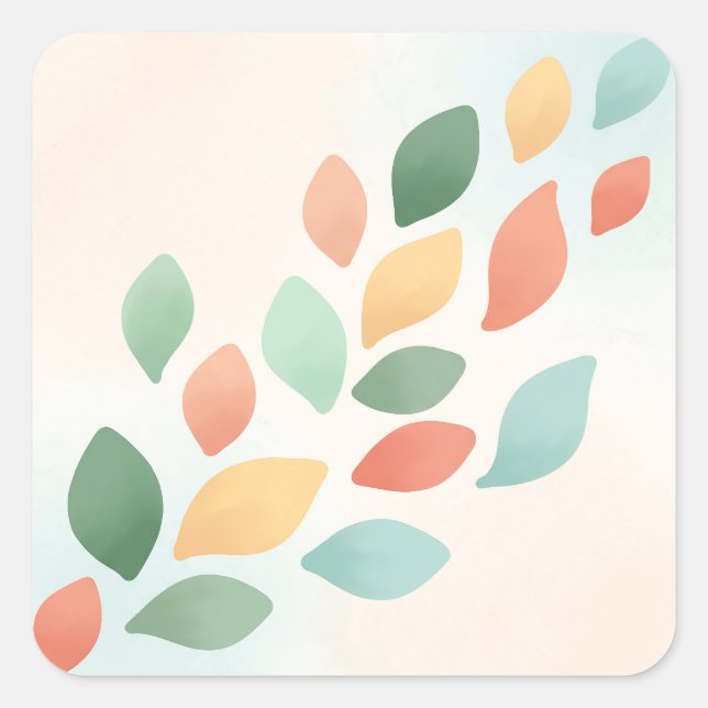 Soft Pastel Abstract Falling Leaves Quadratischer Aufkleber (Vorderseite)