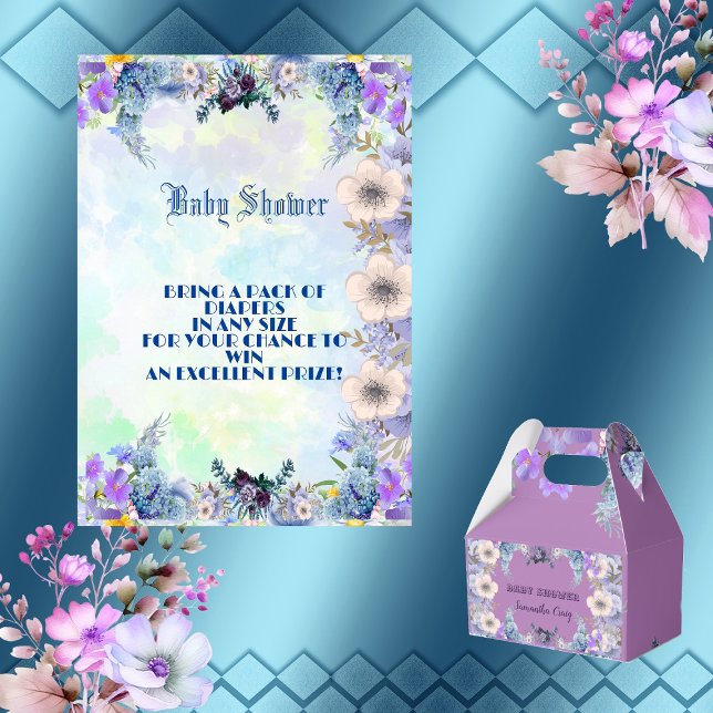 Soft Pastel Blue Blumen Lila Lilac Baby Dusche Begleitkarte (Soft Pastel Blue Flowers Purple Lilac Baby Shower Enclosure Card)