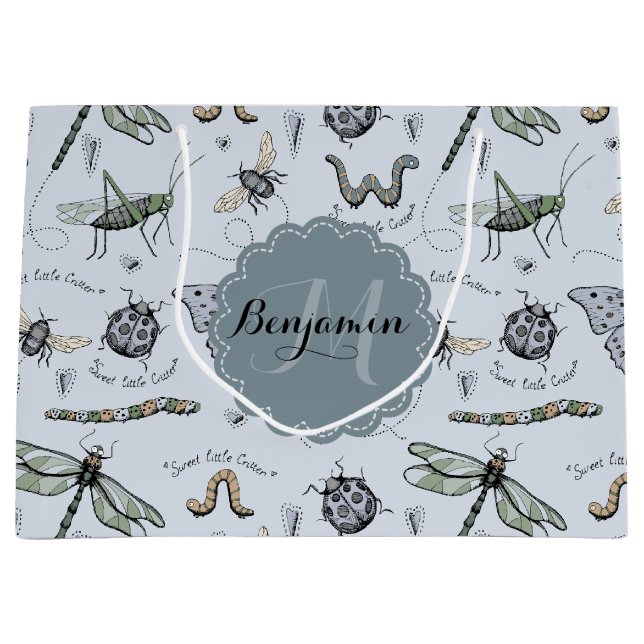 Soft Pastel Blue Boho Baby Bugs Kinder & Baby Große Geschenktüte (Vorderseite)