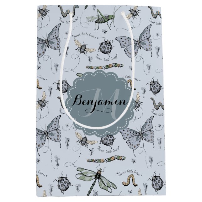 Soft Pastel Blue Boho Baby Bugs Kinder & Baby Mittlere Geschenktüte (Vorderseite)