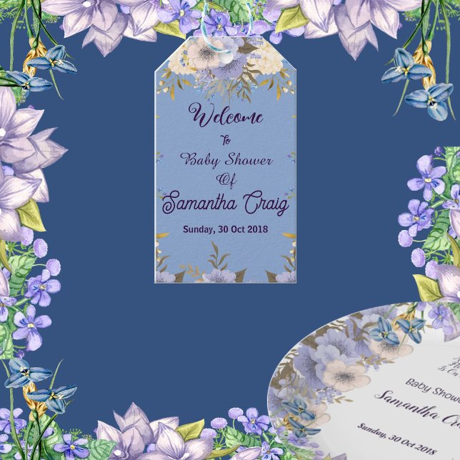 Soft Pastel Blue Flowers Lilac Floral Baby Dusche Geschenkanhänger (Soft Pastel Blue Flowers Lilac Floral Baby Shower Gift Tags)