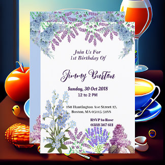 Soft Pastel Blue Hydrangea Lila Lilac Geburtstag Einladung