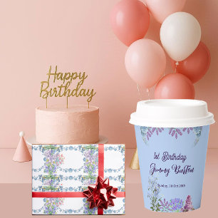 Soft Pastel Blue Hydrangea Lila Lilac Geburtstag Pappbecher