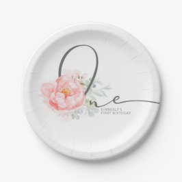 Soft Pastel Blume Elegantes Script 1. Geburtstag P Pappteller