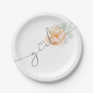 Soft Pastel Blume Elegantes Script Babydusche Pappteller