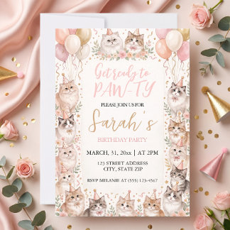 Soft Pastel Blumen & Wasserfarben Kätzchen Geburts Einladung