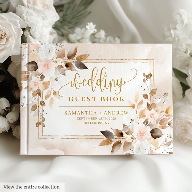 Soft Pastel Blush Ivory Gold Boho Hochzeit im Herb Gästebuch (Soft Pastel Blush Ivory Gold Boho Fall Wedding Guest Book)