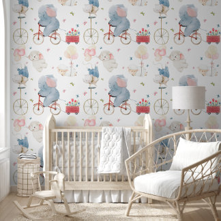 Soft Pastel Elephant Baby Animals Nursery Tapete