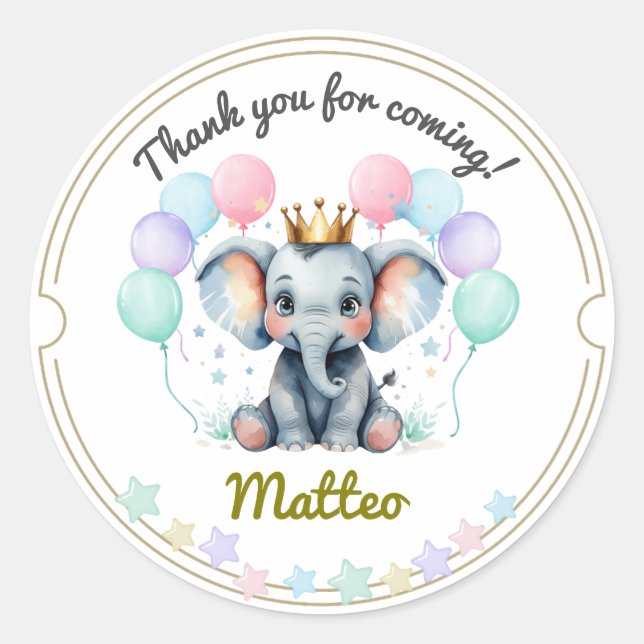 Soft Pastel Elephant Thank You Stickers (Vorderseite)