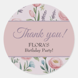 Soft Pastel Floral Personalized Birthday Thank You Runder Aufkleber