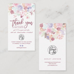  Soft pastel floral Skript Logo-Bestellung danke Visitenkarte