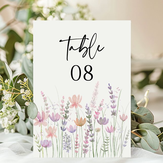 Soft Pastel Floral Wildflower Wedding Tischnummer (Von Creator hochgeladen)