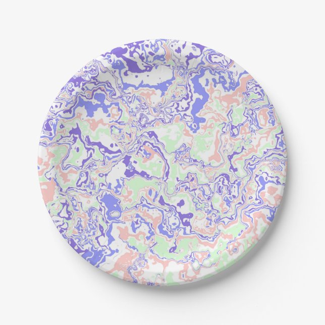 Soft Pastel Funky Boho Retro Abstrakter Marmor Pappteller (Vorderseite)