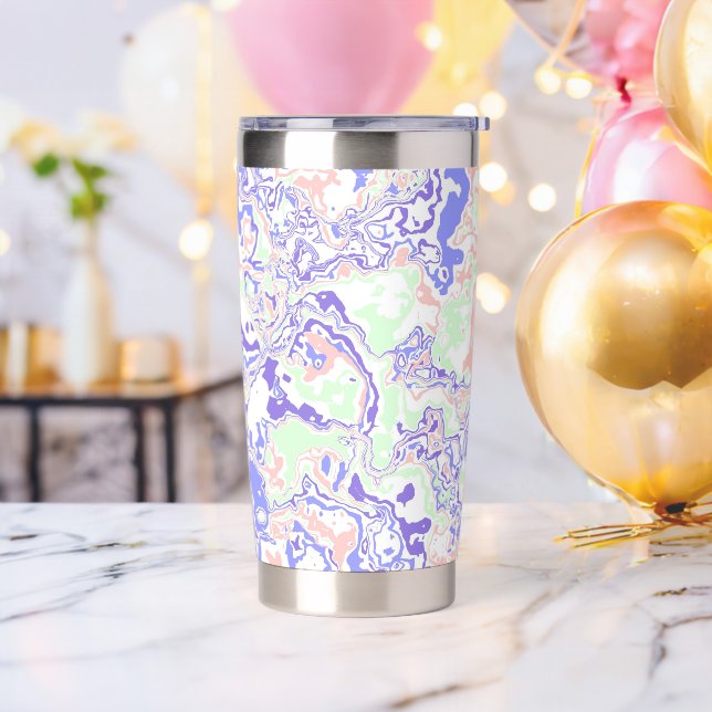 Soft Pastel Funky Boho Retro Abstrakter Marmor Thermobecher (Bachelor Party)